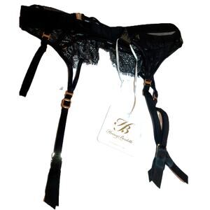 Honey Birdette Tessa Black Lace Strappy Garter Size XS